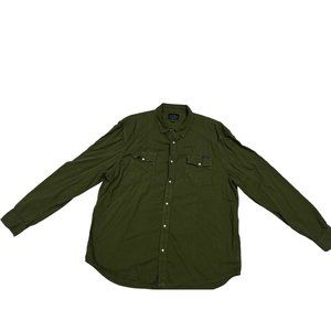 Lucky Brand Mens XXL Washed and Worn Green 100% Cotton Shirt Long Sleeve Snap